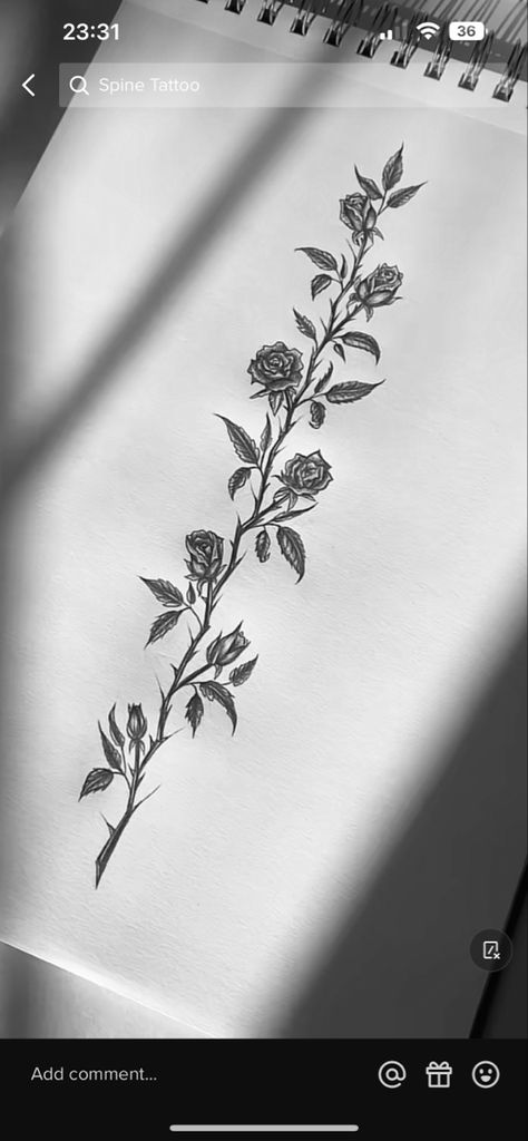 Rose Add On Tattoo, Roses Wrap Around Tattoo, Fine Line Rose Spine Tattoo, Rose Vine With Thorns Tattoo, Rose Tattoos Thigh, Rose Tattoo Wrapped Around Wrist, Rose Tattoo Wrapped Around Arm, Thorn Shoulder Tattoo, Rose Spin Tattoo