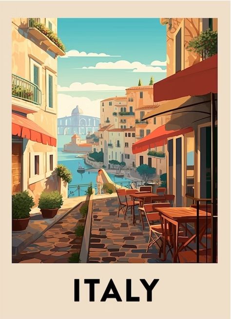 Italy Illustration, Italy Art Print, Italy Poster, Disney Collage, Italy Holidays, Old Advertisements, Travel Postcard, Retro Travel Poster, Italy Aesthetic