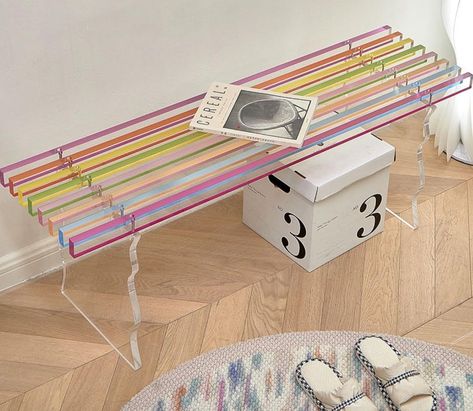 Colorful Entryway, Entryway Shoe Bench, Bench For Living Room, Acrylic Bench, Shoe Bench Entryway, Wooden Benches, Bench Legs, Acrylic Furniture, Entryway Shoe