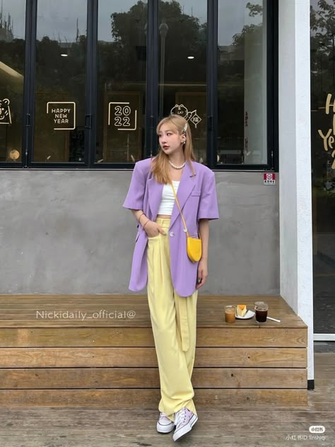 Purple Ootd, Bright Outfit, Outfit Korean Style, Color Combos Outfit, Clothes Korean Style, Purple Outfits, Easy Trendy Outfits, Causual Outfits, Edgy Outfits