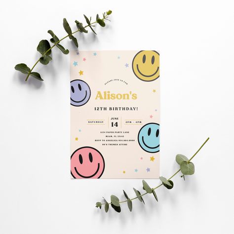 Mickey Mouse Backdrop, Emoji Invitations, Retro Invitation, Baby Shower Party Themes, Emoji Birthday Party, Mickey Theme, Bday Invitations, Emoji Birthday, Retro Birthday