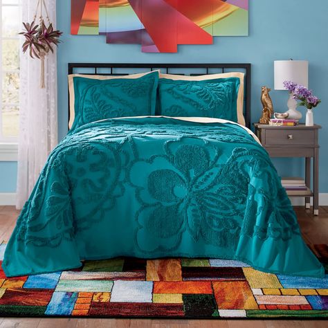 Bed Spreads With Color, Ilake House Bedding, Teal Accessories Bedroom, Teal Blue Bedding Sets, King Sized Bed Spreads, Closet With Makeup Vanity Bohemian, Teal Queen Bedding, Unusual Bedding Sets, Black And Turquoise Bedding