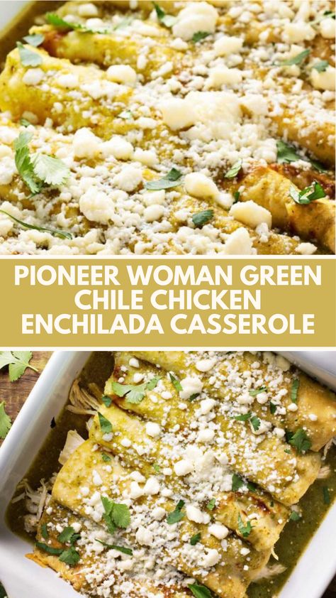 Pioneer Woman Green Chile Chicken Enchilada Casserole recipe features chicken, corn tortillas, green chile enchilada sauce, Monterey Jack cheese, and reduced-fat sour cream. It takes 105 minutes to prepare and serves 6 people. Chicken Enchilada Recipes Casserole, Leftover Chicken Enchilada Recipes, Clean Eating Enchiladas, Green Enchilada Casserole Beef, Easy Green Enchilada Casserole, Chicken Enchiladas With Tomatillo Sauce, Green Creamy Enchiladas, Healthy Green Chicken Enchiladas, Green Enchiladas Chicken Casseroles