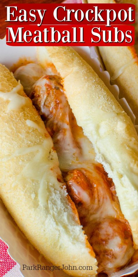 Easy crockpot Meatball Subs recipe! Made with frozen meatballs, spaghetti sauce and more. These are so easy to make in the slow cooker. Crockpot Meatball Subs, Subs Sandwiches, Rv Snacks, Crockpot Meatball, Easy Crockpot Meatballs, Meatball Sub Sandwiches, Track Food, Easy Sandwiches, Meatball Sub Recipe