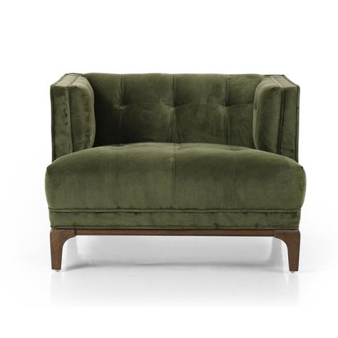 Four Hands Dylan Leather Armchair | Perigold Green Accent Chair, Tufted Chaise Lounge, Swivel Club Chairs, Green Velvet Fabric, Tufted Arm Chair, Velvet Accent Chair, Velvet Accents, Velvet Chair, Garden House