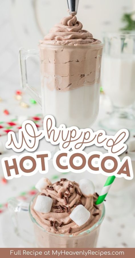 Whipped Hot Chocolate Recipe- how to make whipped hot cocoa at home. Easy simple winter holiday treat. Whipped hot chocolate drink. Kids drink. Christmas hot chocolate unique fun idea. Whipped hot cocoa. Unique and fun thing to make. Whipped Hot Cocoa, Whipped Hot Chocolate Recipe, Whipped Hot Chocolate, Unique Hot Chocolate, Creamy Hot Chocolate Recipe, Iced Hot Chocolate, Best Hot Chocolate Recipes, Hot Chocolate Mix Recipe, Neat Crafts