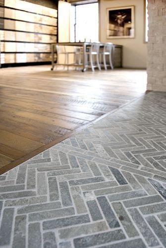 Grey Brick, Slate Flooring, Herringbone Tile, Brick Flooring, Trendy Kitchen, Transitional Decor, Flooring Ideas, Kitchen Floor, Mud Room