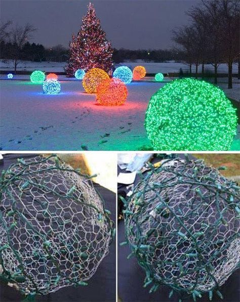 Chicken Wire Diy, Diy Christmas Ball, Outdoor Christmas Diy, Diy Christmas Lights, Hanging Christmas Lights, Wire Diy, Christmas Decorations Diy Outdoor, Chicken Diy, Renovation Design