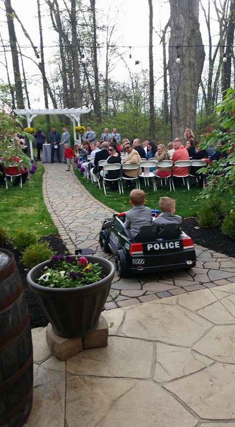 Columbus, Ohio Wedding Ceremony with Police Officer ring bearers! Www.brookshire.biz Marrying A Police Officer, First Responder Wedding, Law Enforcement Wedding Ideas, State Trooper Wedding, Police Themed Wedding, Police Wedding Ideas, Blue Line Wedding, Law Enforcement Wedding, Cop Wedding