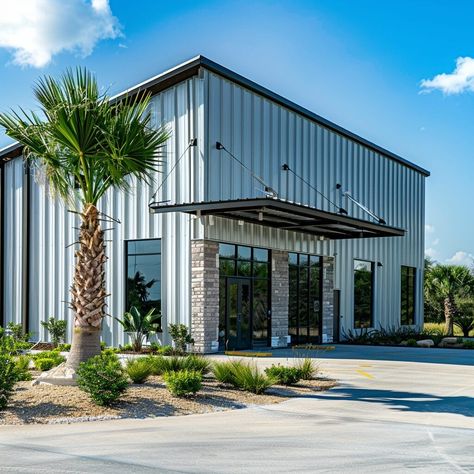 Metal Buildings | Custom Designs | In-House Engineers Warehouse Office Design Exterior, Metal Commercial Buildings, Metal Building Office, Farm Office Building, Small Shop Layout, Small Factory Design, Modern Warehouse Design Exterior, Industrial Building Exterior, Warehouse Design Exterior