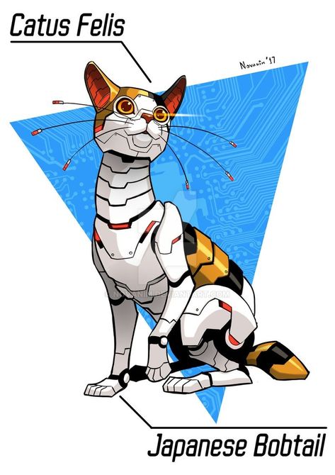 Robot Cat, Mechanical Animals, Japanese Bobtail, Robot Animal, Poster Japanese, Arte Robot, Fantasy Beasts, Cat Character, Robot Design