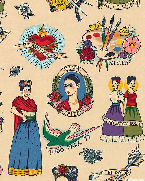 eQuilter Todo Para Ti - Natural Fridah Kahlo Painting, Frida And Diego, Frida Art, Dusk Blue, Blue Quilt, Alexander Henry Fabrics, Frida Kahlo Art, Quilt Fabrics, Alexander Henry