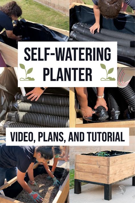 Self Watering Raised Beds Diy, Raised Garden Beds Self Watering, Diy Wicking Raised Garden Bed, Raised Wicking Garden Bed, Self Irrigating Planter Diy, Self Watering Herb Garden, Self Watering Raised Garden Beds Diy, Self Wicking Planter, Self Watering Greenhouse Diy