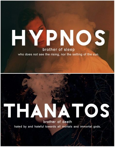 Greek Mythology: H Y P N O S -& - T H A N A T O S | "[Hypnos] roams peacefully over the earth and the sea’s broad back and is kindly to men; but [Thanatos] has a heart of iron, and his spirit within him is pitiless as bronze: whomsoever of men he has once seized holds fast; and he is hateful even to the deathless gods." Greek Mythology Thanatos, Thanatos Aesthetic God, Lesser Known Greek Gods, Hypnos Art Greek Mythology, Morpheus God Greek Mythology, Hades And Thanatos, Hypnos Greek Mythology, Hephestos God, Morpheus Greek Mythology