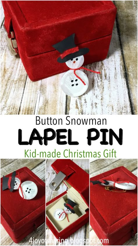 Snowman Lapel Pin Christmas Craft #christmascrafts #christmas #snowman #handmadegifts #christmasgifts #christmasgiftideas #kidscrafts #craftsforkids #kidsactivities #crafts Diy Christmas Pins To Wear, Nature Christmas Crafts, Kid Made Christmas Gifts, Craft Snowman, Button Crafts For Kids, Nature Christmas, Snowman Craft, Button Craft, Diy Christmas Garland