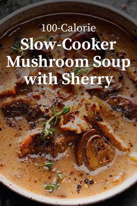 Mushroom Soup With Wine, Mellow Mushroom Mushroom Soup, Slow Cooker Cream Of Mushroom Soup, Mushroom Slow Cooker Recipes, Mushroom Soup With Sherry, Mellow Mushroom Soup Copycat, Crock Pot Mushroom Soup, Portabella Mushroom Soup Recipes, Clear Mushroom Soup Recipes