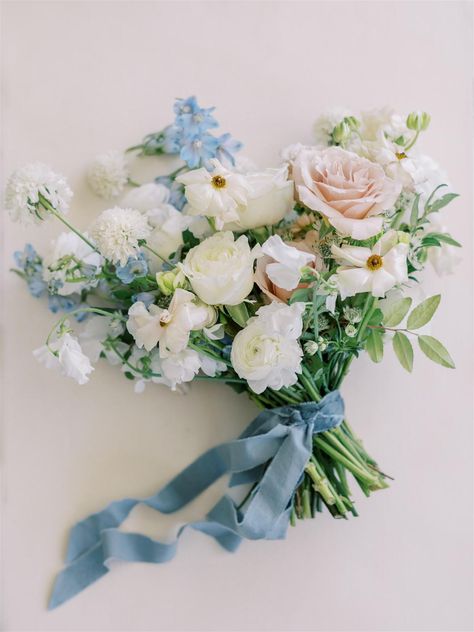 Floral Arrangements Blue And White, November Wedding Bouquet, Dusty Blue And Ivory Wedding, Blue French Country Wedding, French Country Wedding Decor, European Inspired Wedding, Blue Bridal Bouquet, French Blue Wedding, Santa Barbara Courthouse Wedding