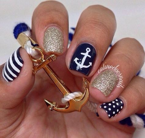 anchor nail art - 60 Cute Anchor Nail Designs | Art and Design Anchor Nail Designs, Nautical Nail Designs, Anchor Nail Art, Anchor Nails, Cruise Nails, Nautical Nails, Cute Nail Art, Beach Nails, Nail Art Summer