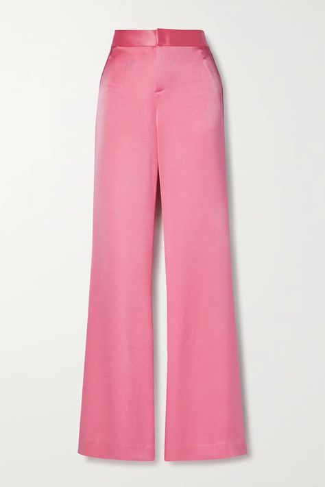 The Best Satin Pants Are Everyday Luxuries Pink Formal Pants, Pink Satin Pants, Pink Silk Pants, Pink Wide Leg Pants, Pink Wide Leg Trousers, Rainbow Closet, Pretty Pants, Rich Outfits, Pink Trousers