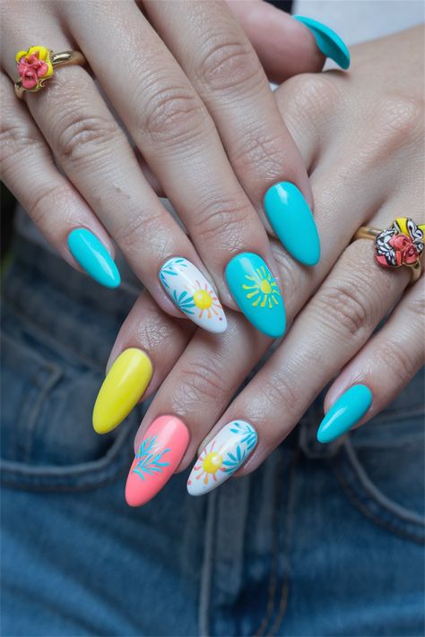 Elevate your summer style with these chic acrylic nails that perfectly embody the essence of summer nail ideas! Think vibrant hues like coral, turquoise, and sunny yellow, paired with intricate summer-themed designs like palm trees and beach waves. These nails not only look stunning but also capture the carefree spirit of sunny days. Get ready to show off your vibrant fingertips wherever you go! Chic Acrylic Nails, Summer Nail Ideas, Sunny Yellow, Summer Nail, Coral Turquoise, Beach Waves, Nail Ideas, Summer Style, Summer Nails