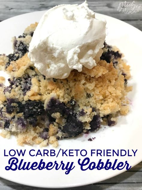 Low Carb Blueberry Cobbler {Keto Friendly} • MidgetMomma Low Carb Blueberry Cobbler, Easy Blueberry Desserts, Blueberry Cobbler Recipe, Low Carb Blueberry, Easy Blueberry Cobbler, Blueberry Cobbler Recipes, Dessert Mousse, Keto Blueberry, Dessert Simple