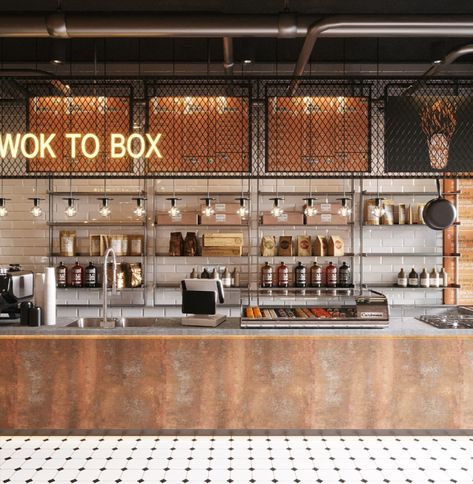 Fast Food Design Neo Classic House, Easy Wraps, Food Court Design, Restaurant Counter, Small Restaurant Design, Interior Design Behance, Modern Restaurant Design, Industrial Cafe, Breakfast Cafe