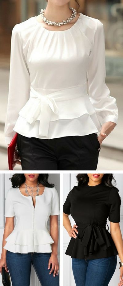 work tops for women at rosewe.com. free shipping worldwide and better service for you. Office Tops Blouses Work Wear, Elegant Tops Classy, Elegant Tops And Blouses, Flared Tops, Elegant White Blouse, Neck Lines, Fitted Tops, Flared Top, Elegant Tops