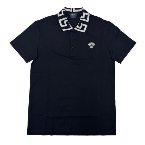 New! VERSACE GRECA BORDER COLLARED POLO SHIRT SHORT SLEEVE - BLACK - XS - NEW was just added to eBay. Check it out! #eBay #eBaySeller Luxury Black Polo Shirt With Short Sleeves, Luxury Black Polo Shirt With Contrast Trim, Black Short Sleeve Polo Shirt With Contrast Trim, Designer Black Polo Shirt With Embroidered Logo, Luxury Black Polo Collar T-shirt, Shirt Short Sleeve, Cotton Embroidery, Black Xs, Logo Embroidery