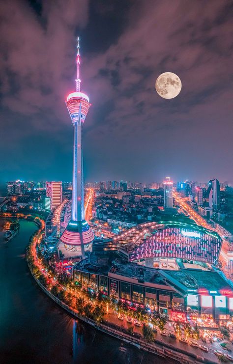 Chengdu China Aesthetic, China Wallpaper, Canton Tower, Chinese Cities, World Trade Center Nyc, Shanghai Tower, Chengdu China, China City, Exotic Places