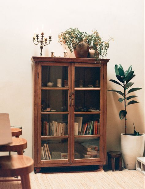 Book Shelf Glass, Bookshelves With Glass Doors, Curio Cabinet, Glass Cabinet, Book Shelf, Tea House, Glass Doors, Sitting Room, Living Room Inspiration