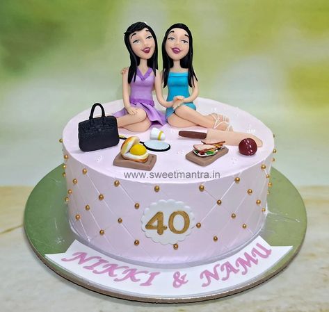 Customised cake for Twin sisters 40th birthday topped with their fondant figurines and favorite things . . . #twinscake #twinsisterscake #40thbirthdaycake #cakeforsisters #sistersbirthdaycake #inpune #cakefortwinsisters #fondantfigurine #freshcreamcake #bestinpune 🚗 Delivery in Pune ☎️ Contact 7058714701 🎂 Customized Designer cakes [sisterscakeinpune, twinsisterscakeinpune, cakeforsistersinpune, 40thbirthdaycakeinpune, trendingcakespune, customcakeinpune, themecakeinpune, designer... Sister Birthday Cake, Customised Cakes, 40th Birthday Cake, Order Cakes Online, Twins Cake, Bridal Chura, Designer Cakes, Adult Birthday Cakes, 40th Birthday Cakes