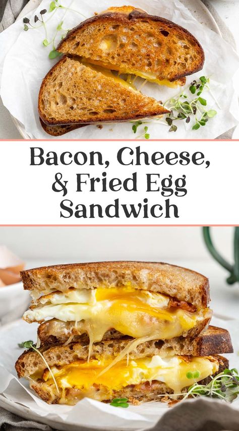 Start your day off right with this best ever egg sandwich! Crispy bacon, a perfectly fried egg, and plenty of cheese sandwiched between two slices of buttered bread. This egg sandwich uses just one skillet, and is ready in under 10 minutes! Fried Egg Sandwich Breakfast, Bacon And Egg Sandwich, Buttered Bread, 40 Aprons, Fried Egg Sandwich, Egg Sandwich Breakfast, Egg And Cheese Sandwich, Grilled Ham, Bacon Sandwich