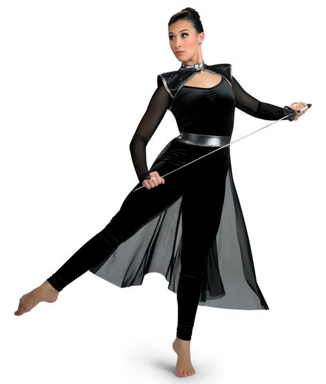 Dark Contemporary Dance Costumes, Dance Costumes Mesh Leggings, Dark Jazz Dance Costumes, Dance Costumes Gray, Colorguard Outfits, Creative Costuming Designs Color Guard, Color Guard Costumes, Dance Costumes Hip Hop, Color Guard Uniforms