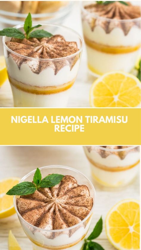 This delicious Lemon Tiramisu is a creamy, citrusy twist on the classic dessert. Quick and simple to prepare, it’s made with common ingredients like mascarpone and sponge fingers. With a refreshing lemon syrup and rich mascarpone layers, this easy treat is perfect for any occasion. Enjoy it chilled for the best flavor! Tirimasu Recipes, Lemon Tiramisu Recipe, Nigella Lawson Desserts, Vegetarian Dinner Party, Lemon Tiramisu, Dessert Quick, Babaganoush Recipe, Nigella Lawson Recipes, Lemon Syrup