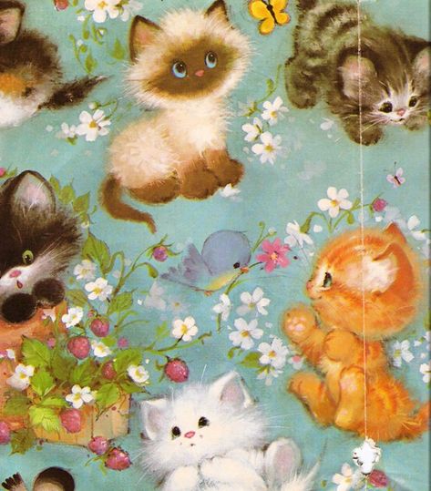 cute kitten wrap 2 | lorryx3 | Flickr Kittens Vintage, Kitten Birthday, Art Mignon, Mama Cat, Illustration Vintage, Cat Cards, Cats Illustration, Vintage Christmas Cards, Cute Kittens