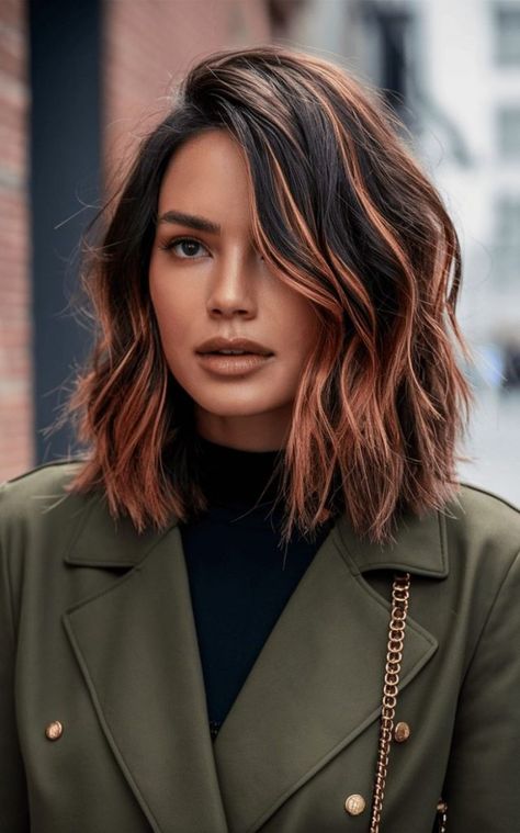 19 Stunning Shoulder Length Fall Hair 2024 Styles Featuring Color Blonde, Red and Brunette Trends with Fresh Cuts and Color Ideas Fall Inspired Hair Color Brunettes, Shoulder Length Fall Hair, Red And Brunette, Fancy Salon, Subtle Balayage, Hair Things, Fall Hair Color For Brunettes, Hair 2024, Hair Affair