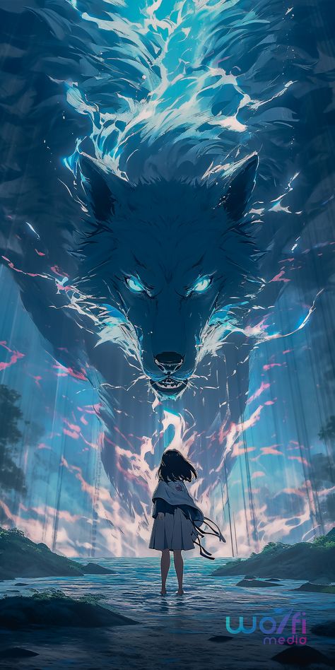 Get ready to be amazed by this stunning artwork of an 18-year-old martial artist standing in front of a huge, beautiful black wolf crackling with blue lightning. The martial arts-style poses and dynamic expressive force create an impactful picture, captured in a cinematic shock. The ancient Chinese-themed setting adds an additional layer of artistry to the piece, elevating it to a truly captivating image. Huge Wolf Art, Huge Black Wolf, Shocked Pose, Art Observation, Lightning Wolf, Black Lightening, Monster Board, Blue Wolf, Mythical Beasts