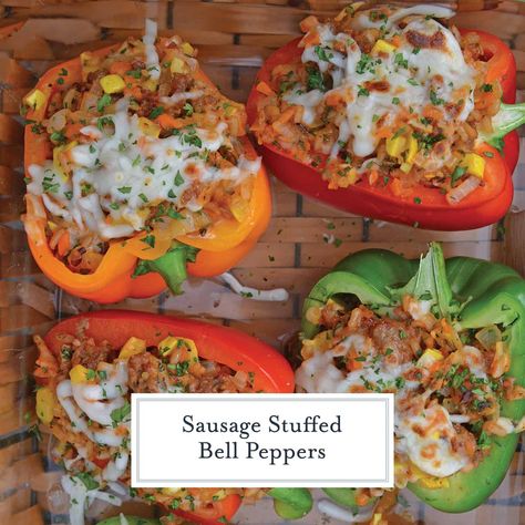 Sausage Stuffed Bell Peppers - How to Make Stuffed Peppers Crockpot Italian Sausage, Italian Stuffed Peppers, Stuffed Peppers With Rice, Crockpot Stuffed Peppers, Main Dish Casseroles, Italian Sausage Recipes, Bell Pepper Recipes, Classic Italian Dishes, Healthy Sandwiches