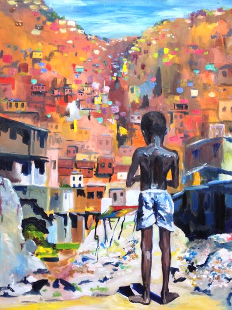 Urban Poverty Photography, Community Painting Ideas, Representational Art Painting, Canvas Painting Ideas People, Art About Poverty, Poverty Illustration Art, Poverty Artwork, Poverty Painting, Poverty Illustration