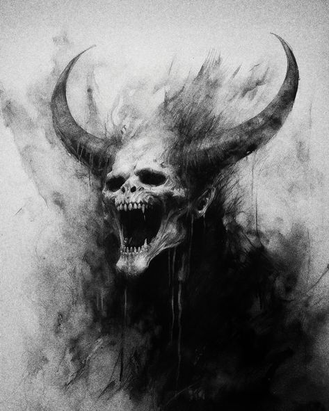 Horn-y | Instagram Horned Skull Tattoo, Shadow Wolf Demon, Evil Drawings, Sketches Abstract, Demon Lucifer, Demon Statue, Demon Artwork, Horned Demon, Dark Demon