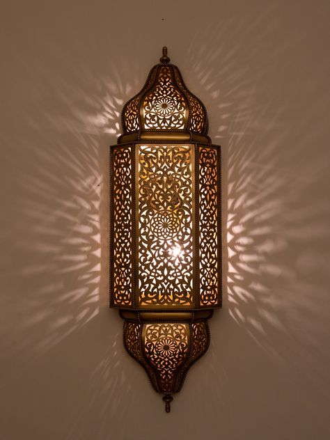 LAYLIA Wall Light Fixture - Antique Brass Dekorasi Maroko, Lampe Art Deco, Wall Light Fittings, Wall Light Shades, Wall Candle, Moroccan Wall, Moroccan Lighting, Moroccan Interiors, Cabin Lighting