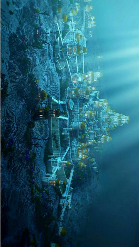 Under Water City Concept Art, Atlantis Underwater City, Dnd Underwater City, Under Water Fantasy Art, Water Palace Fantasy Art, Water Kingdom Minecraft, Underwater Castle Fantasy Art, Underwater Civilization Concept Art, Underwater Palace Fantasy Concept Art