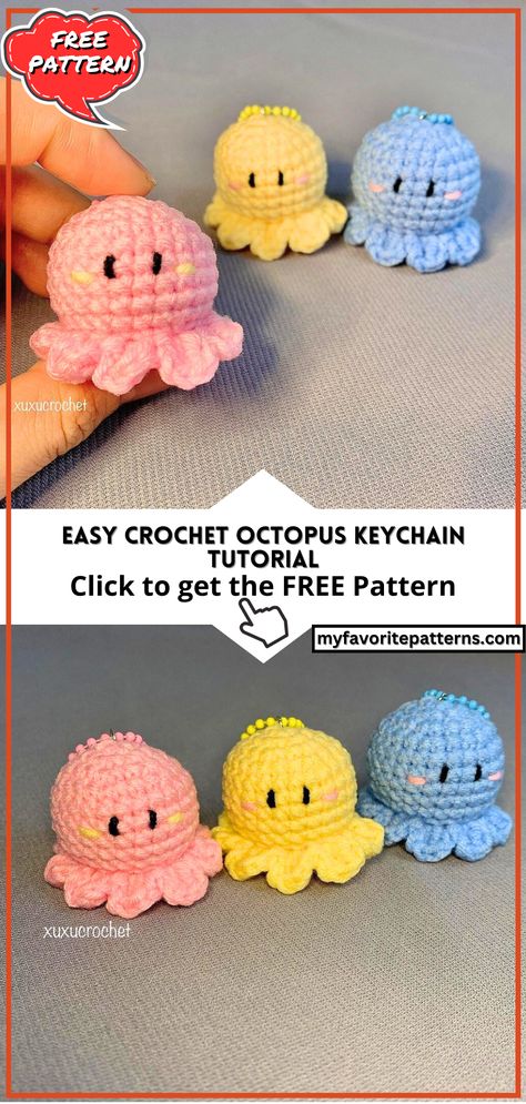 Easy Crochet Octopus Keychain Tutorial Simple Crochet Octopus, Crochet Octopus Keychain Free Pattern, Crochet Amigurumi Free Patterns Easy Key Chains Patterns, Crochet Simple Keychain, Octopus Keychain Crochet Pattern, Quick Crochet Keychain Free Pattern, Crochet Keychain Pattern Free Simple, Crochet Octopus Keychain, Crochet Keychain Pattern Free Key Rings