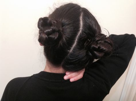 Simple Braided Space Buns! Brunette Space Buns, Black Hair Space Buns, Space Buns Black Hair, Braided Space Buns, Black Bun, Kim Hair, Space Buns, Girls With Black Hair, Braided Bun