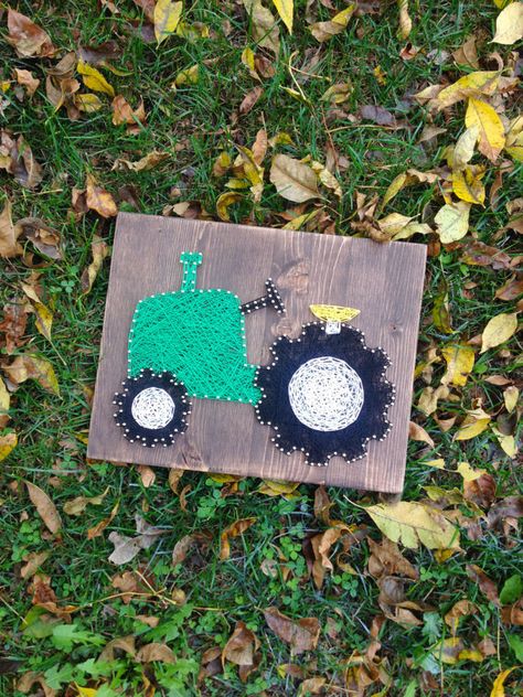 How adorable is this tractor? It would look great in a tractor themed nursery or childs room. :) But lets face it, its cute enough to hang up anywhere! This sign measures approximately 12x14 and comes ready to hang as soon as you unwrap it! :) Please choose a stain color: Weathered Printable String Art Patterns, Tractor Art, String Art Templates, Nail String, Nail Art For Kids, Nail String Art, String Art Patterns, Childs Room, String Art Diy