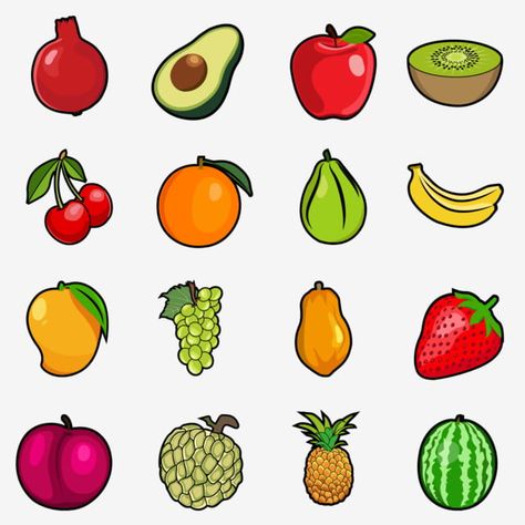 Drawing Of Fruits, Mango Drawing, Fruit Images, Fruit Drawing, Fruit Png, Name Drawings, Apple Vector, Fruit Clipart, Fruit Icons