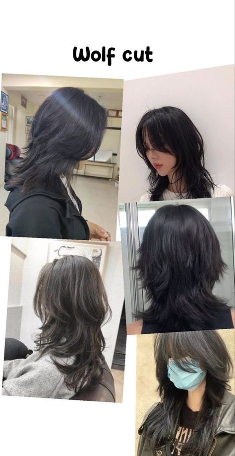 Wolfcut In Ponytail, Mid Length Wolf Cut Straight Hair, Medium Length Hair Wolfcut, Haïr Cut Ideas For Straight Hair, Wolf Cut Asian Girl, Wolf Cut With Straight Hair, Medium Length Haircut With Layers Wolfcut, How To Style Medium Layered Hair, Shaggy Wolfcut Long Hair