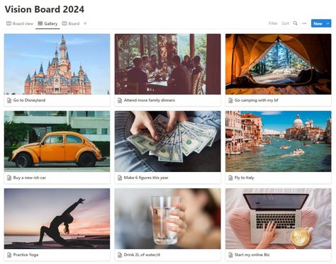 How To Make a Vision Board on Notion in 6 Easy Steps https://mojoxhale.com/how-to-make-a-vision-board-on-notion/ Notion Vision Board Ideas, Mood Board Notion, Notion Photo Gallery Template, Vision Board Notion Template, Notion Vision Board Template, Vision Board Website, Vision Board Tutorial, Notion Vision Board, Vision Board Notion