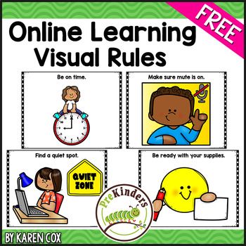 Use these online learning posters to teach your young students the rules and expectations for distance learning.There are 14 posters included for:Wear school clothesEat before classBe on timeFind a quiet spotBe ready with your suppliesSave toys for later& MoreDesigned for Pre-K and Preschool, an... Rules Preschool, Class Charter, Zoom Activities, Preschool Rules, Free Online Learning, Virtual Teaching, Learning Board, Theme Activities, Learning Poster