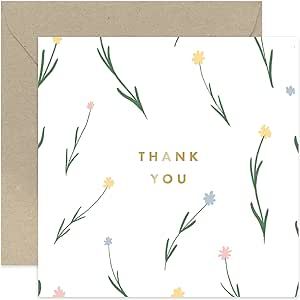 Old English Co. Thank You Card for Them - Floral Gold Foil Thank You Card for Him or Her - Foliage Flower Grateful for Help and Support Card for Friends Family | Blank Inside with Envelope Farewell Cards, Thank You Greetings, Sympathy Card, Friendship Cards, Leaf Flowers, Floral Cards, Sympathy Cards, Old English, Hand Lettered